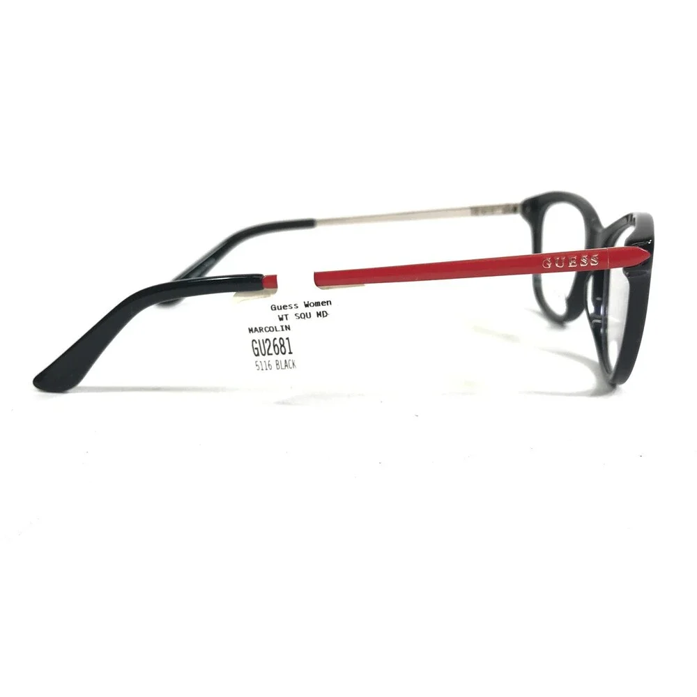 Guess Eyeglasses Frames GU2681 005 Black Red Silver Cat Eye Full Rim 51-16-140